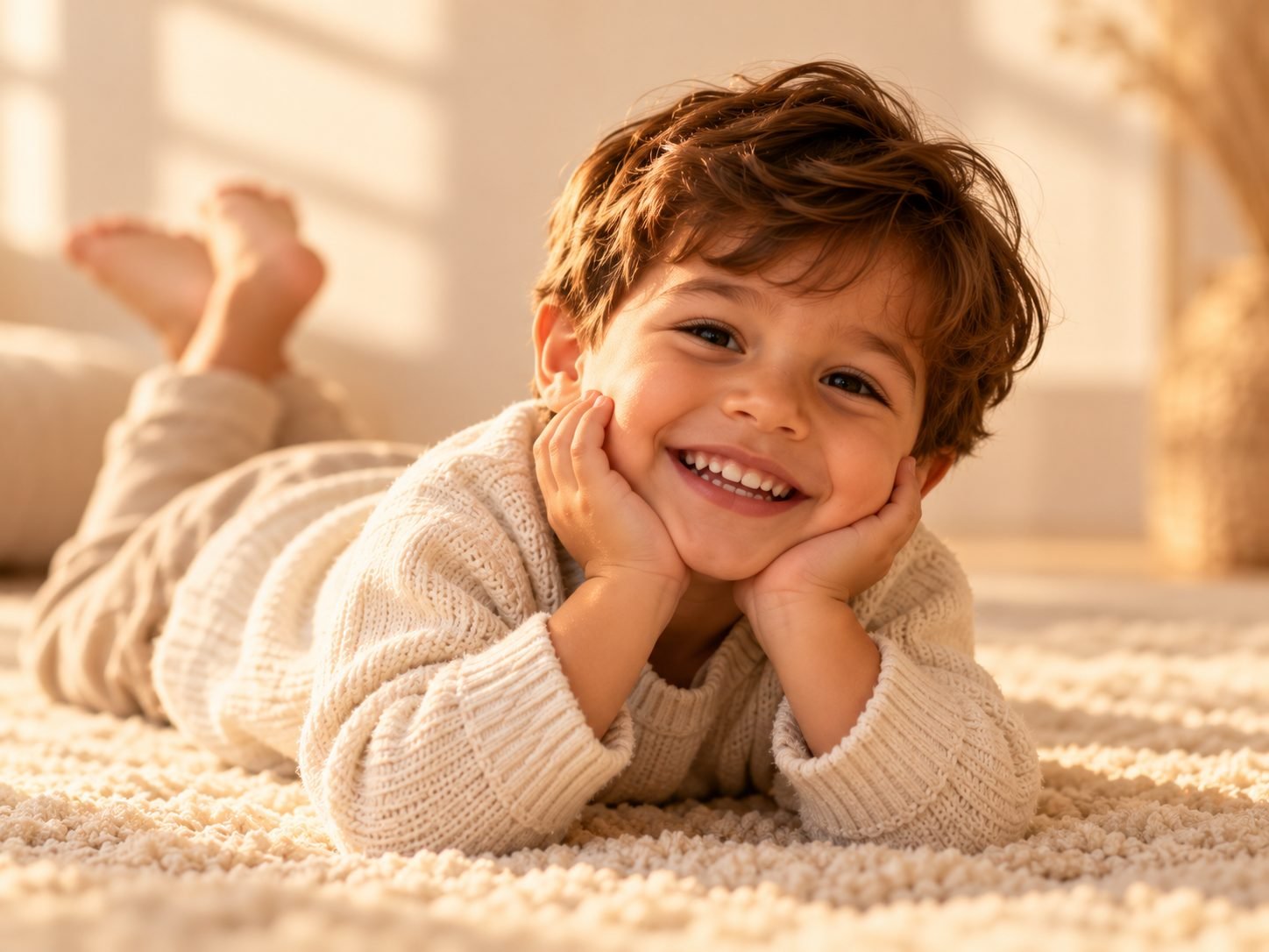 Menino deitado sorrindo